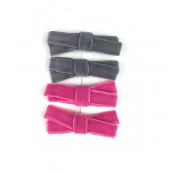 Barrettes 4/pqt - Velour Rose/gris - Baby Wisp
