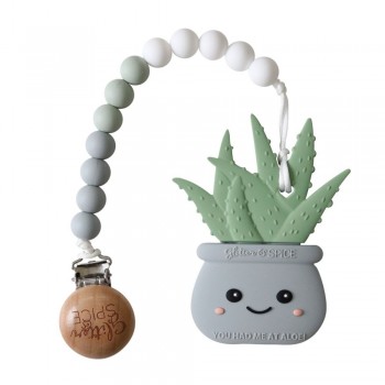 Duo Attache-suce et Jouet Dentition - Aloe Gris - Glitter & Spice