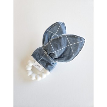 Hochet Oreilles De Lapins - Carreaux Bleus - Jululu