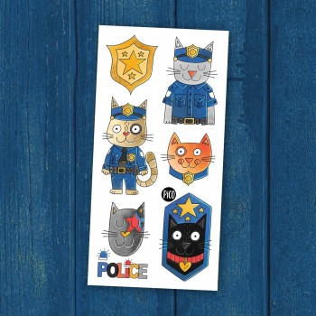 Tatouage Temporaire - Pixel le Chat Policier - Pico