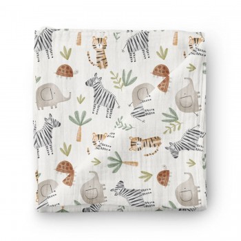 Couverture en Mousseline Bambou - Balade dans la Jungle - Oleoops