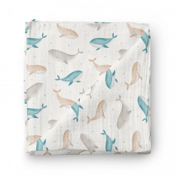 Couverture en Mousseline Bambou - Chant de Baleine - oleoops