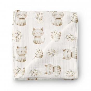 Couverture en Mousseline Bambou - Chaton-ron-ron - Oleoops