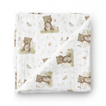 Couverture en Mousseline Bambou - Oursons Papillons - Oleoops