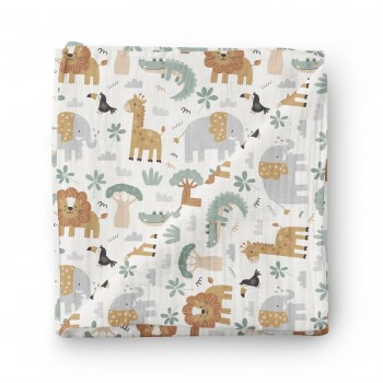 Couverture en Mousseline Bambou - Party Safari - Oleoops
