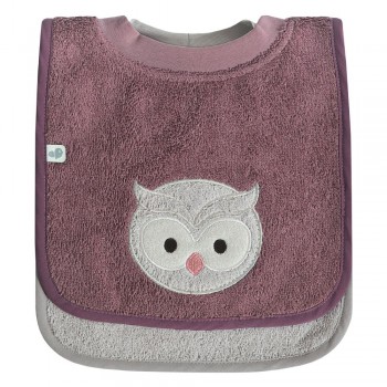 Bavoir Ratine 2/pqt - Hibou - Perlimpinpin