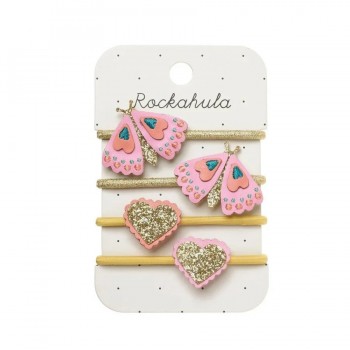 Élastiques 4/pqt - Papillons Rose/coeur - Rockahula